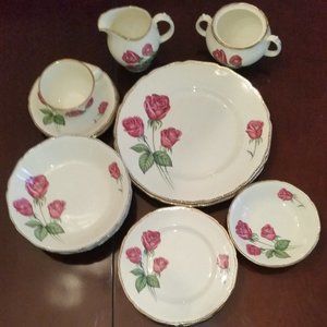 Vintage Anniversary Rose dishes Staffordshire England Royal Swan